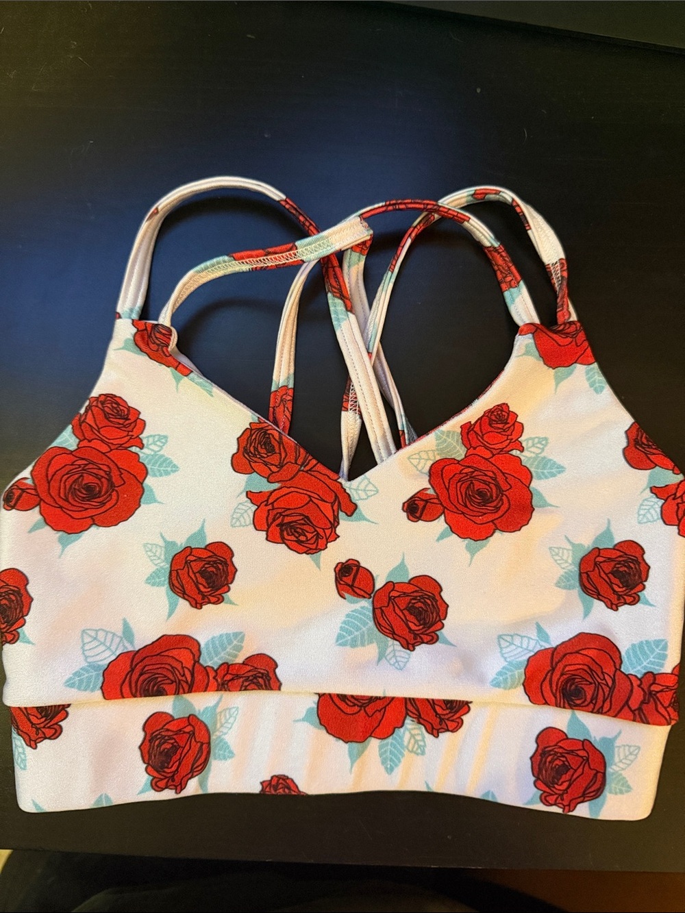 Girls Floral Rose Print Dance Top - Red Roses on White